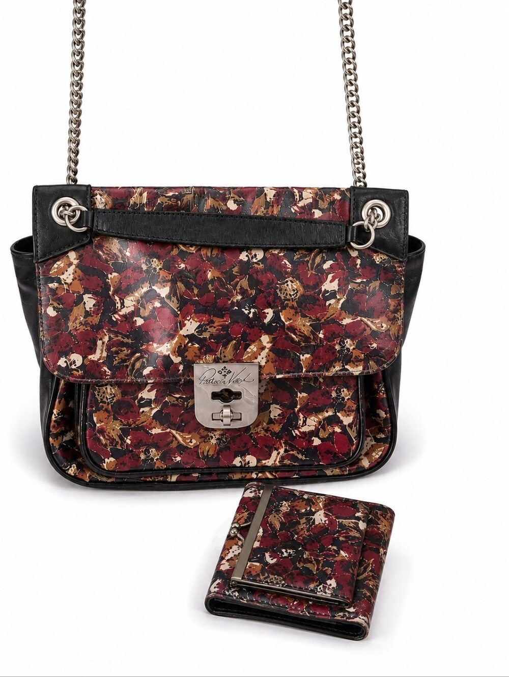 Patricia Nash Scarlet Bloom Esbly Chain Shoulder Bag & Matching Wallet Set